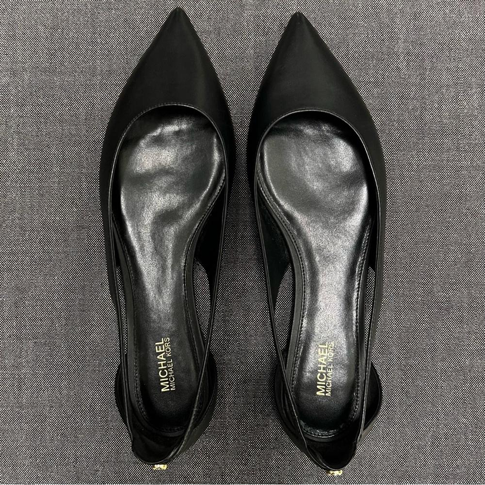 MICHAEL KORS Black Cersei Pointed Toe Leather Ballet Flats Size 8.5
